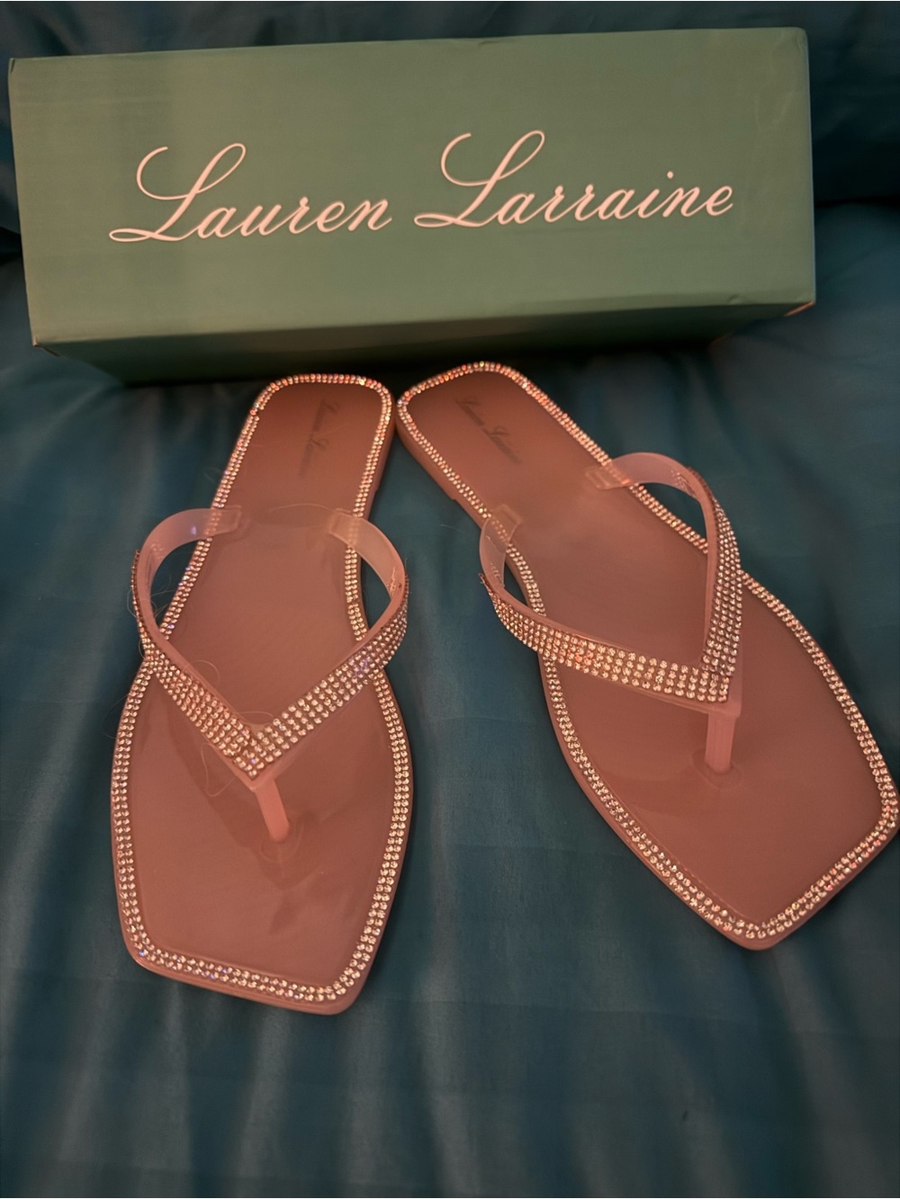 Lauren Lorraine Pink Rhinestone-Trim Jelly Sandals